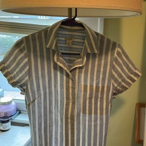 J Crew shirt dress, size XS, linen, blue and white stripes